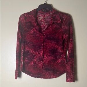Karen Kane Women's long sleeve, lace,Red Button-Up Top